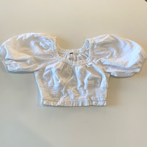 Free People White Crop Top Puff Sleeves - Picture 4 of 9